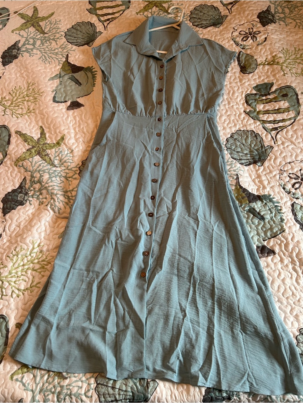 Casual Button-Front Maxi Dress in Light Blue